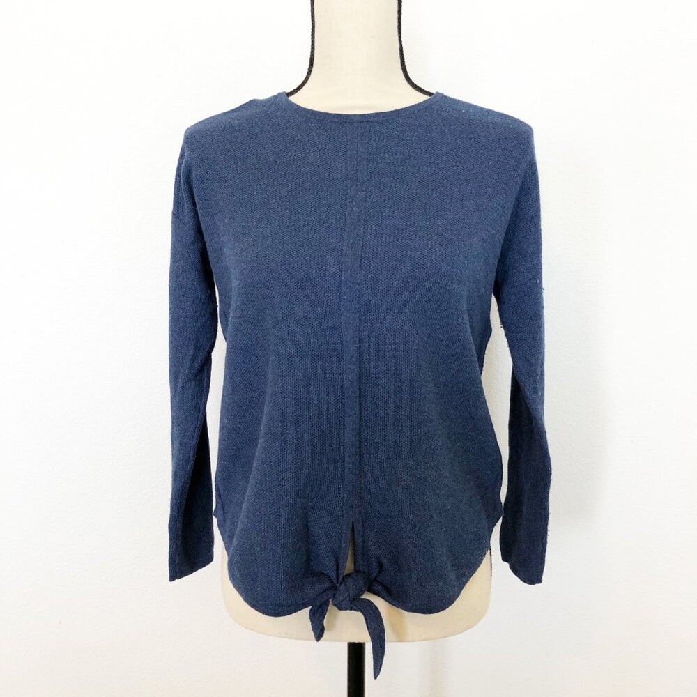 J. JILL Blue Tie Front Long Sleeve Knit Sweater Top Womens XS Petite